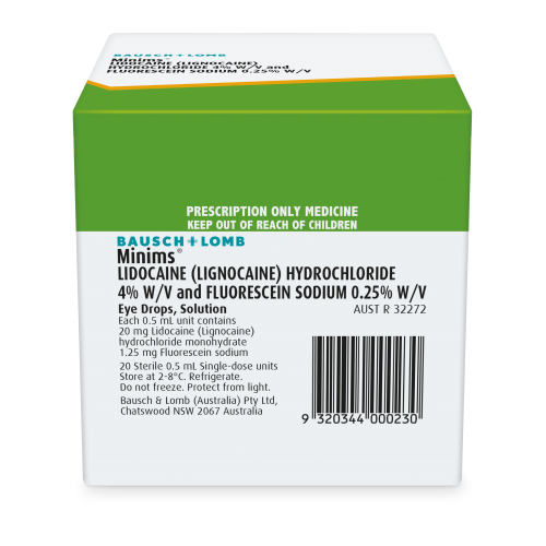 Lignocaine 4% Fluorescein  0.25% (Box of 20)